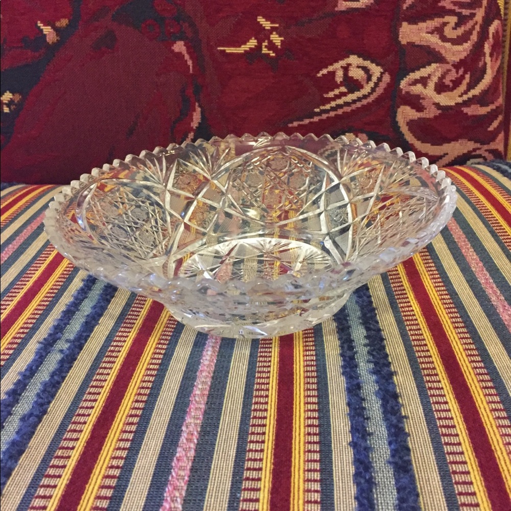 Vintage 60s Bohemian crystal lace dish.